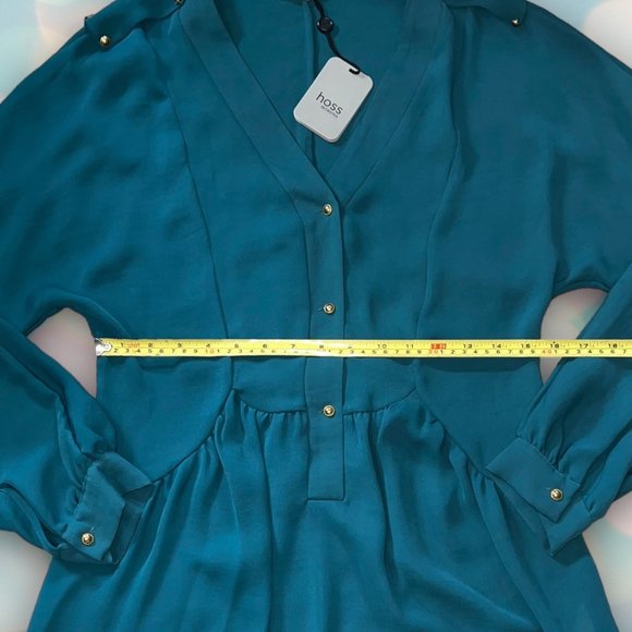 Hoss Intropia Women’s Green V-Neck Long Sleeve Button Chiffon Dress Size 40 NWT - Picture 4 of 6